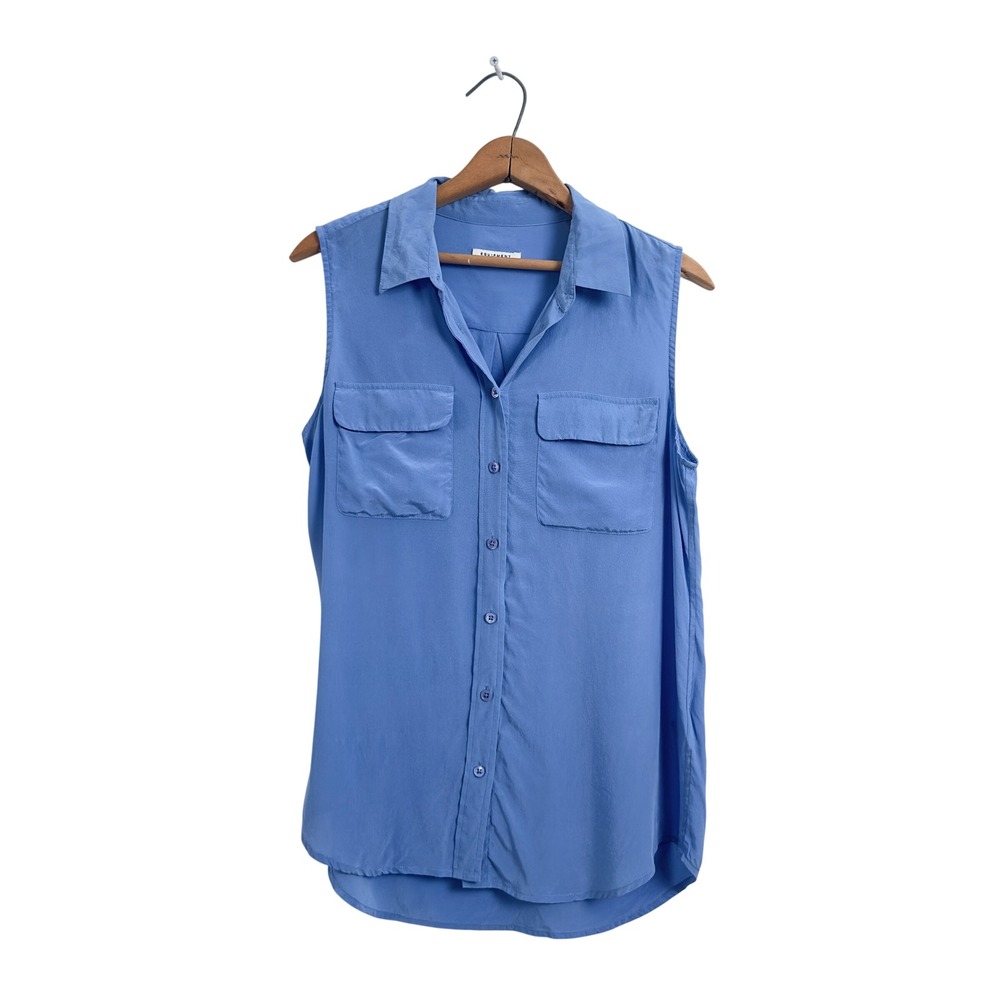 Equipment Femme Sleeveless Blouse Blue Silk Medium
